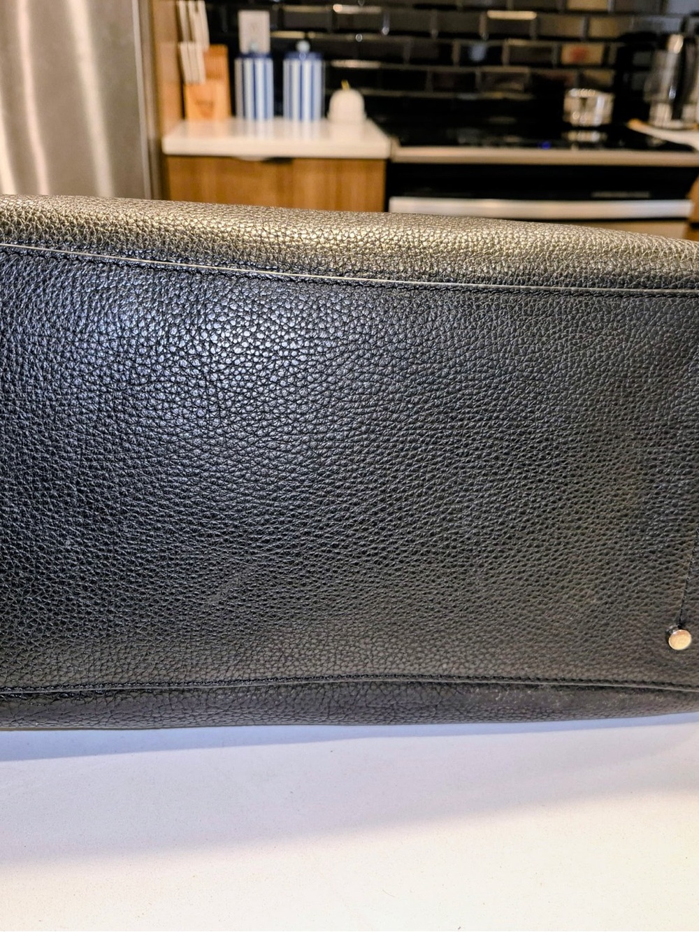 kate spade black leather logo tote with white print - Picture 3 of 7